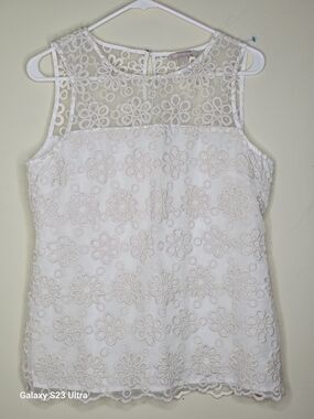 Banana Republic Cream Floral Eyelet Sheer Top